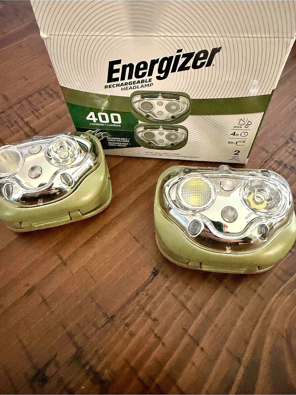 Energizer Rechargeable LED Headlamp 400 Lumens (2-Pack) Green & Silver